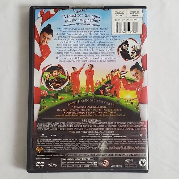 Charlie and the Chocolate Factory DVD (2005) Fullscreen Edition Johnny Depp - Picture 3 of 3